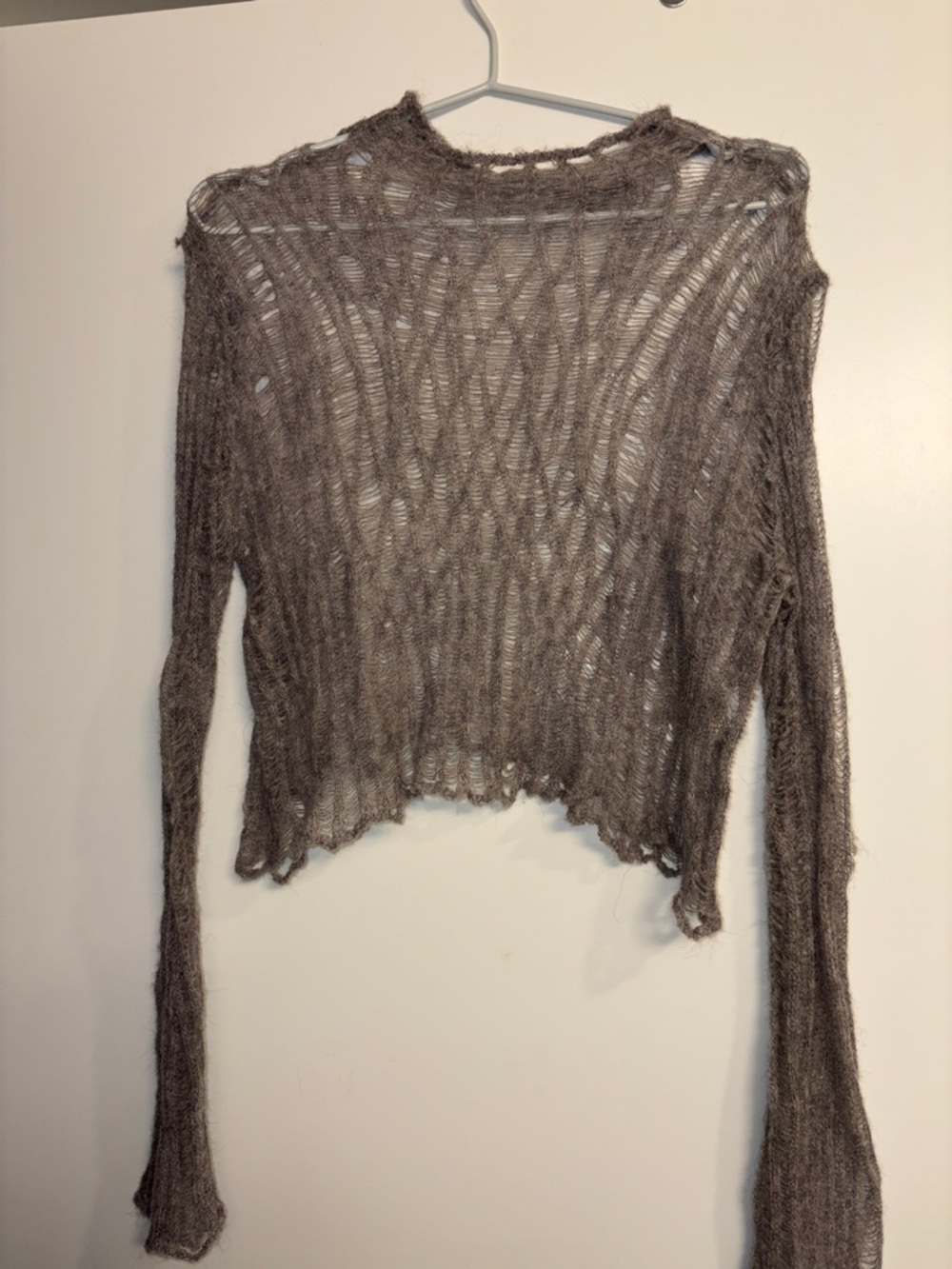 Zara Open-Knit Cropped Crew Sweater - Taupe Brown